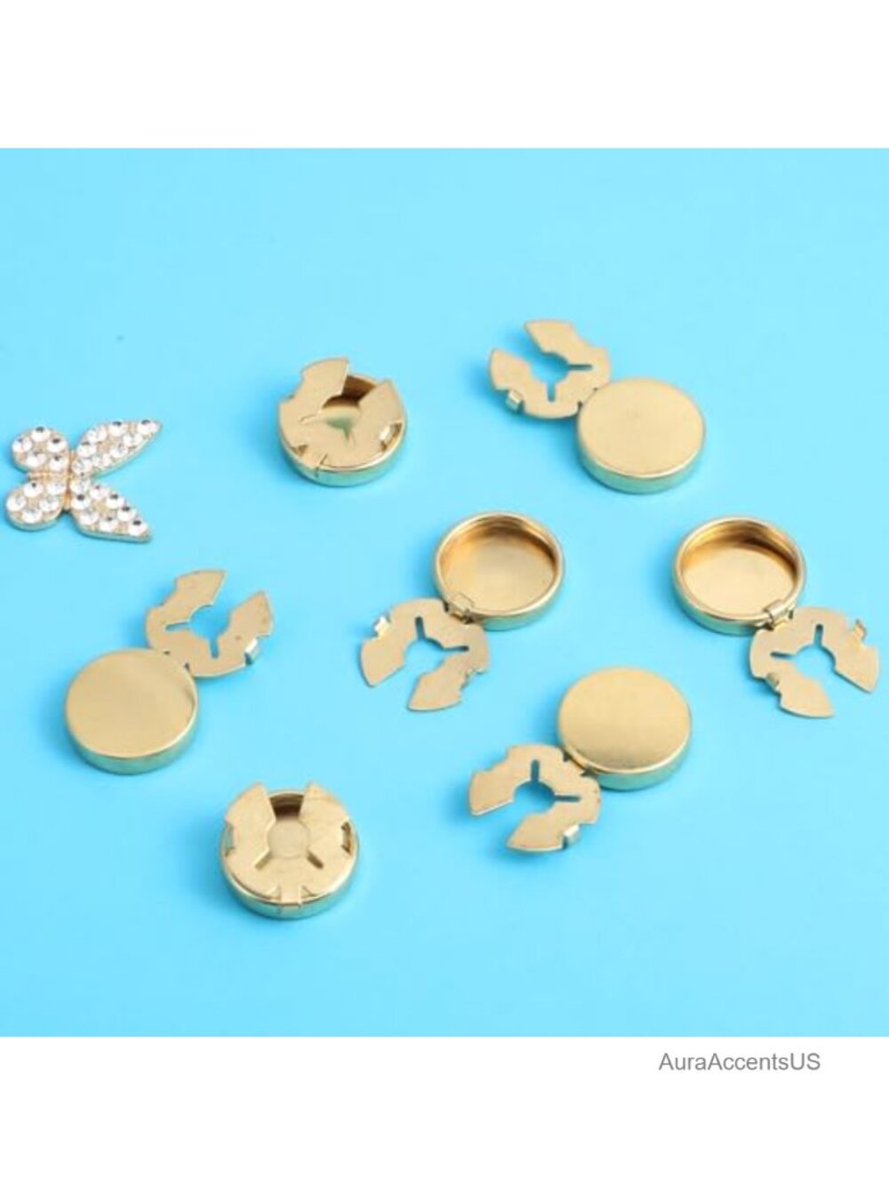 16 Pcs Gold Button Covers Clip-On Cufflinks Kit DIY Blank Round Cufflinks for - Picture 2 of 6